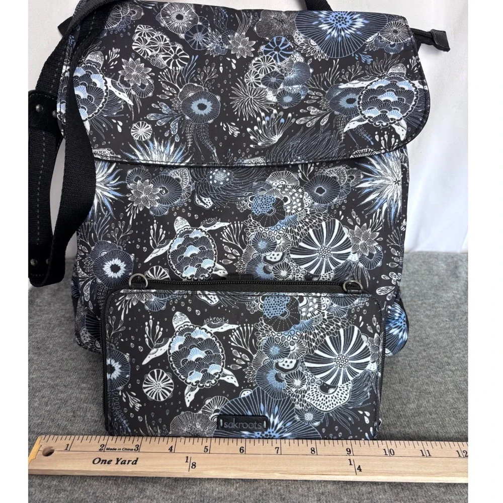 Sakroots Olympic Sea Turtle Backpack and Matching Wallet Set Blue Black  Nwot